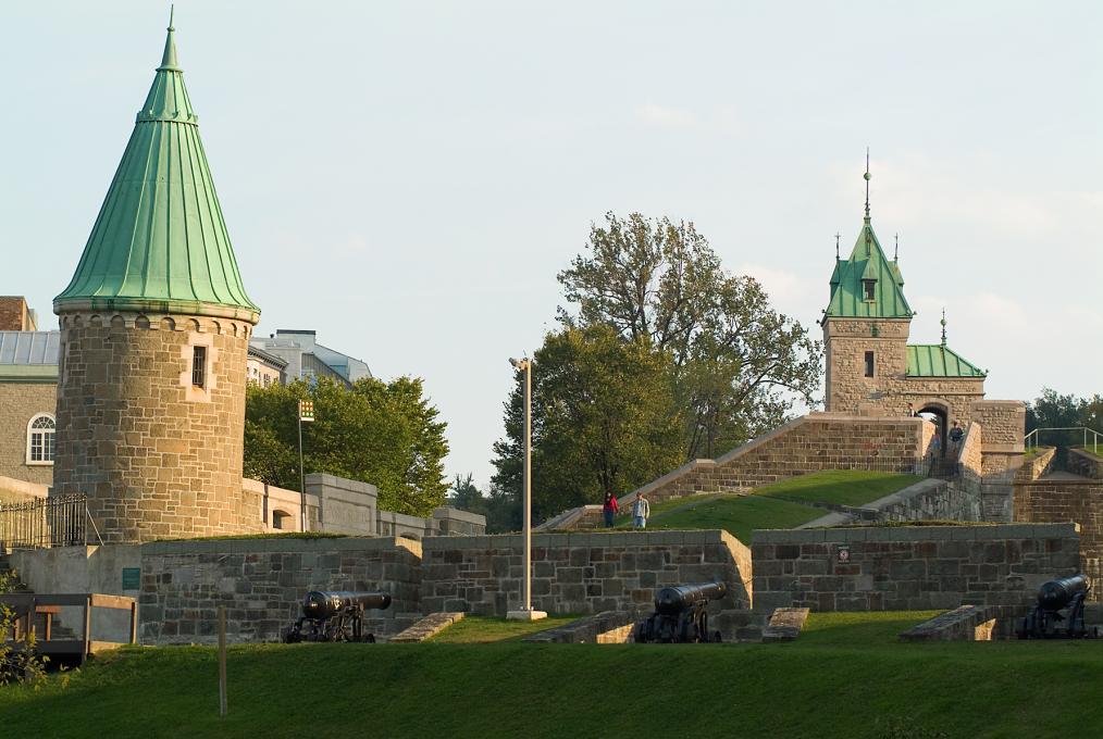 The fortifications in summer at the Fortifications of Québec National Historic Site.